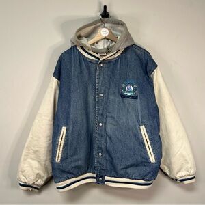 Disney Two-Tone Denim Bomber Jacket with Cream Sleeves